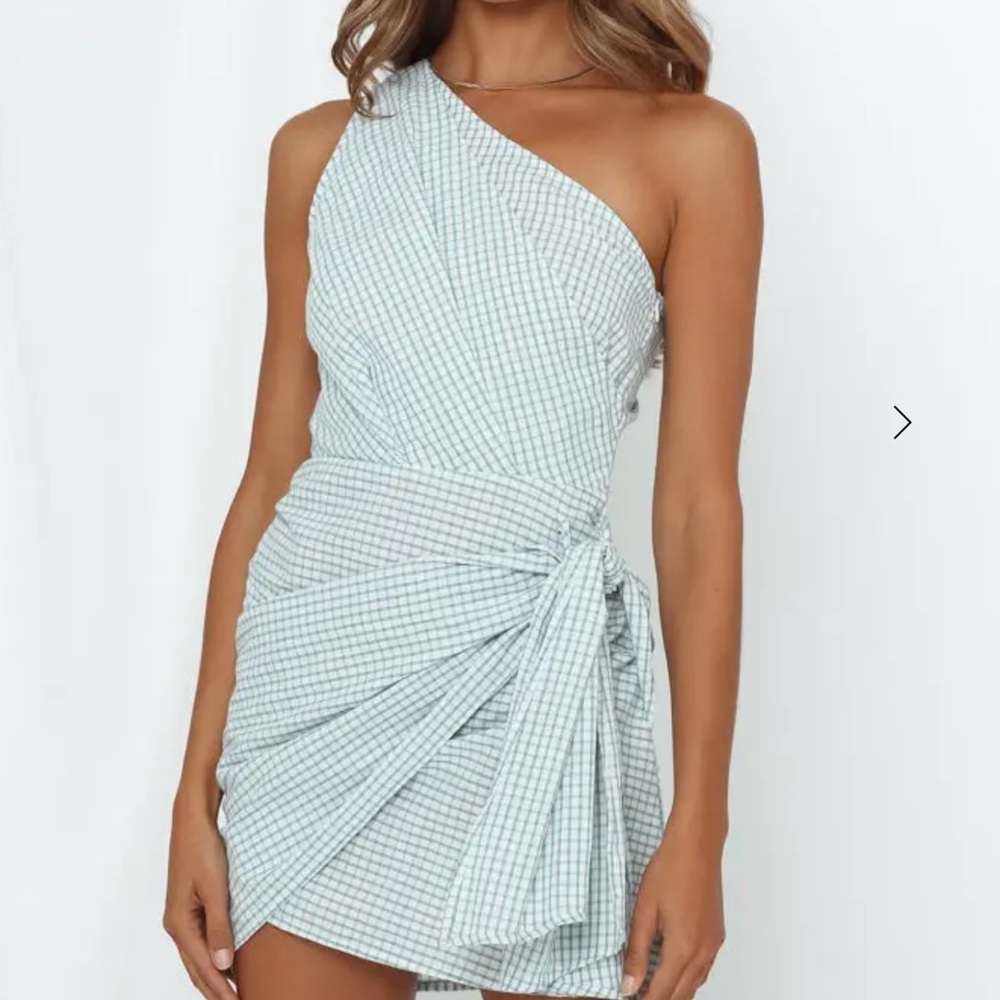 One-Shoulder Checkered Dress